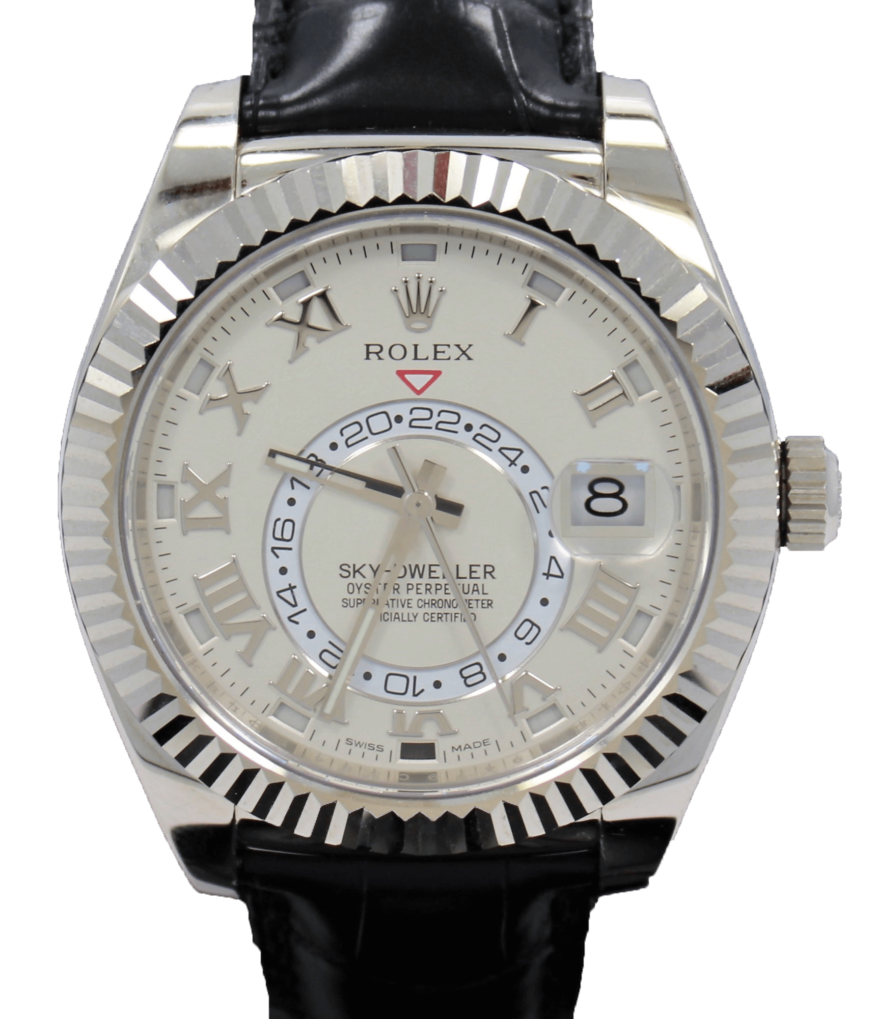 Rolex sky dweller white gold leather strap best sale