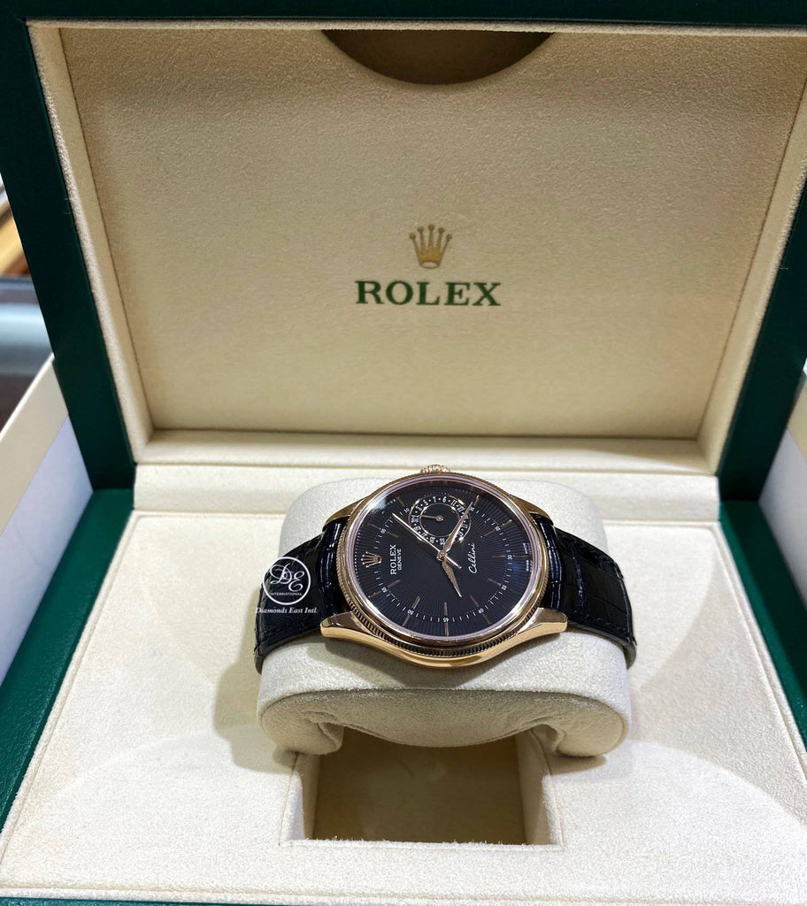 ROLEX Cellini Date 50515 18K Rose Gold Black Dial 39mm Leather Band BOX/PAPERS - Diamonds East Intl.