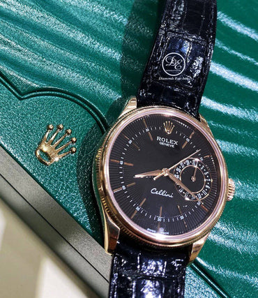 ROLEX Cellini Date 50515 18K Rose Gold Black Dial 39mm Leather Band BOX/PAPERS - Diamonds East Intl.
