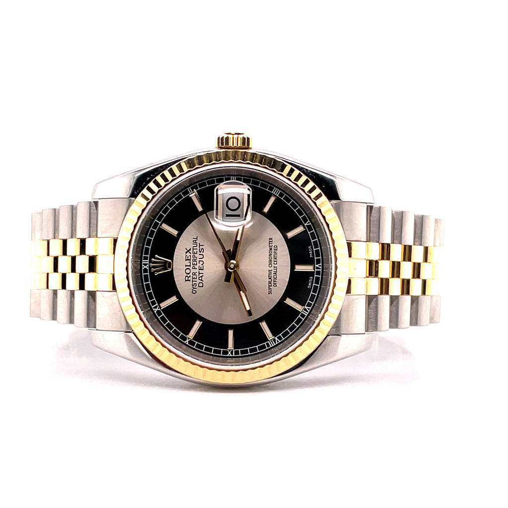 Rolex Date-just  36mm 116233 Jubilee  Black and Silver Dial - Diamonds East Intl.