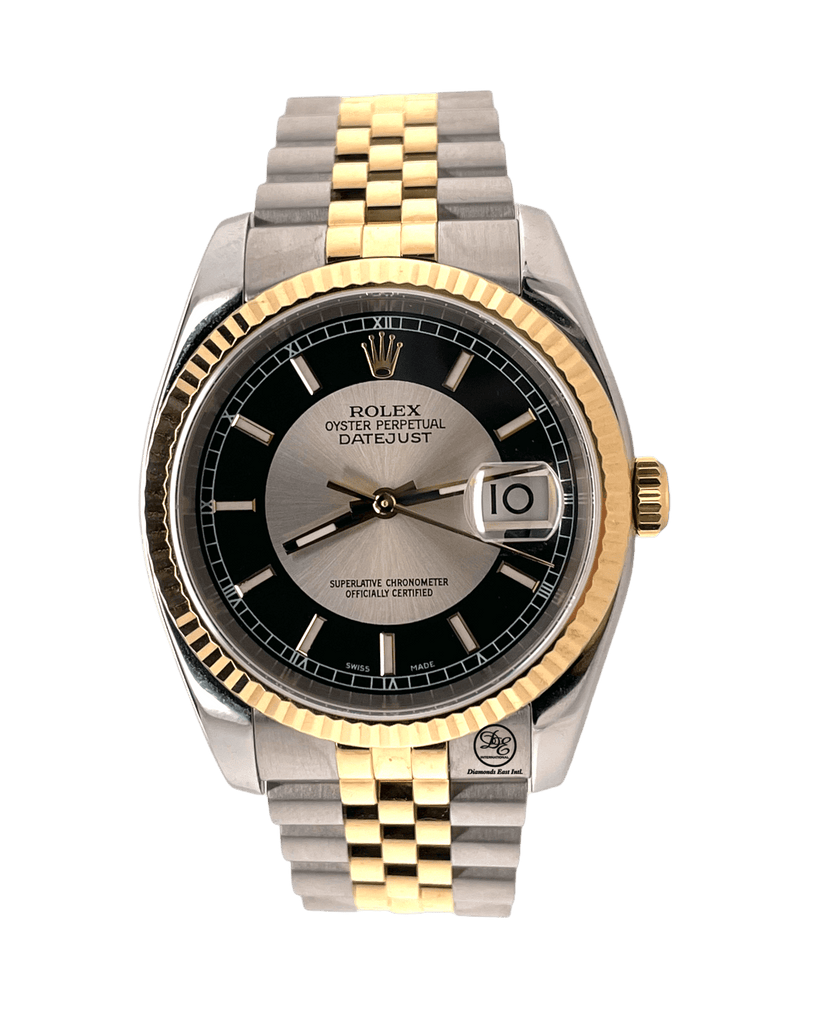 Rolex Date-just  36mm 116233 Jubilee  Black and Silver Dial - Diamonds East Intl.
