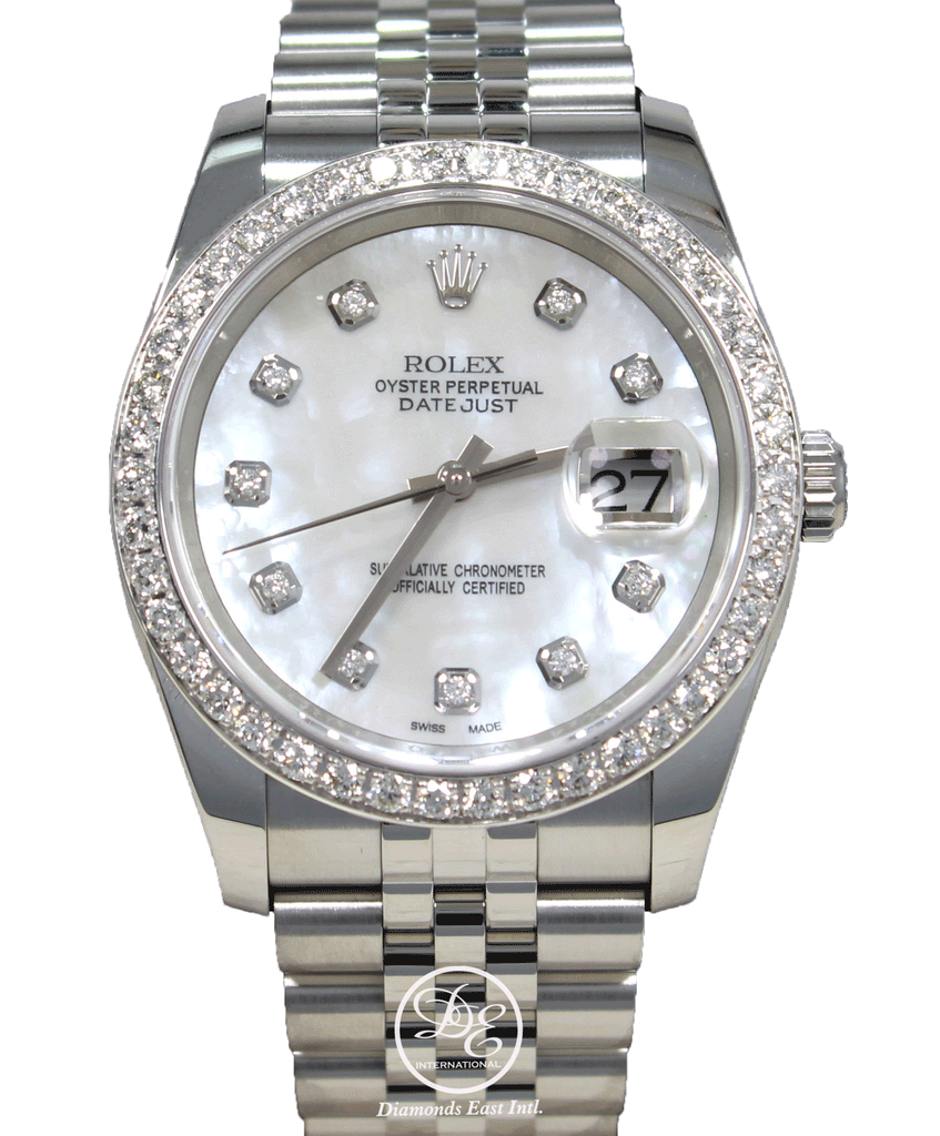 Rolex Datejust 116200 36mm Jubilee Band MOP Diamond Dial and Bezel