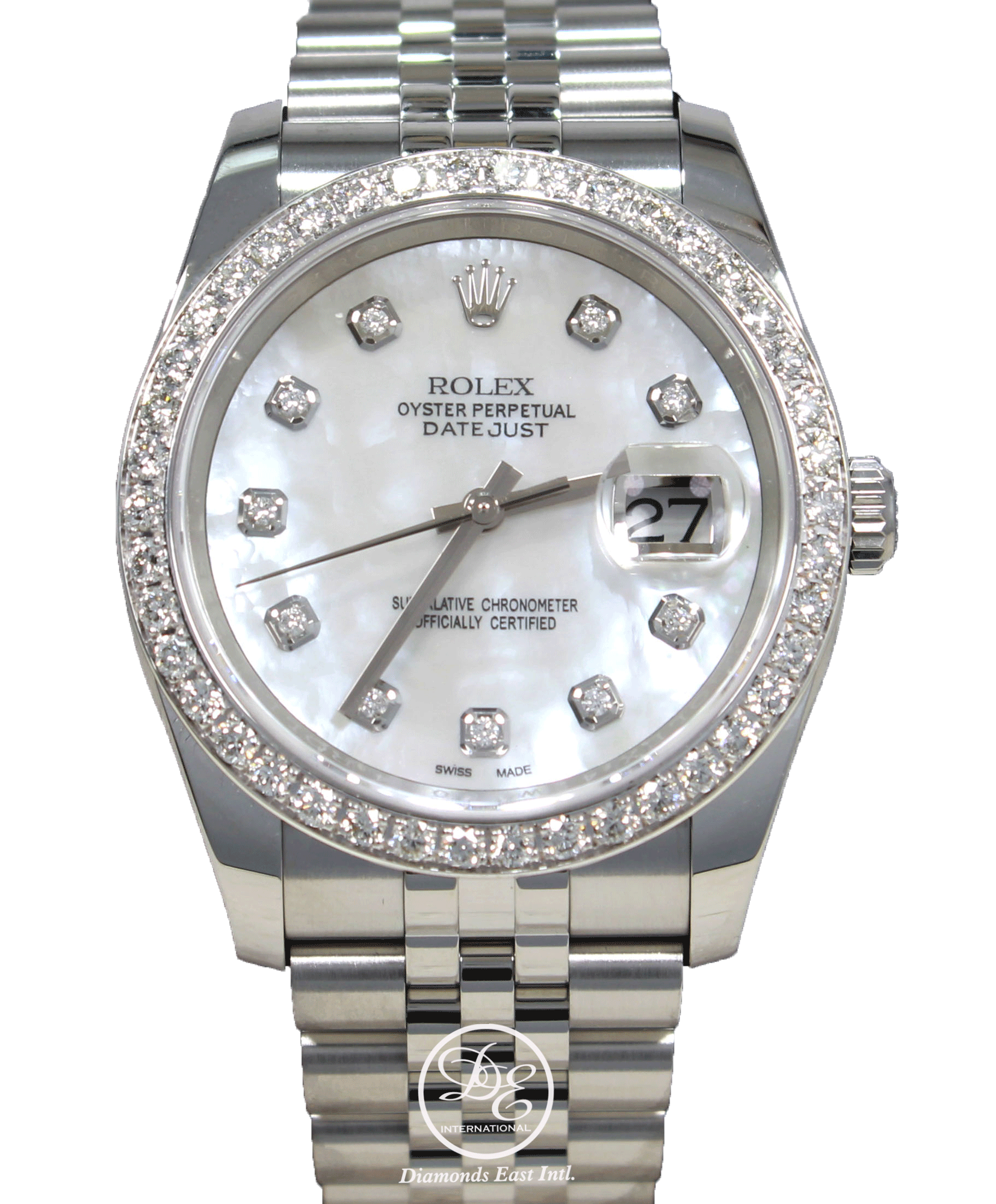Rolex Datejust 116200 36mm Band MOP Diamond Dial and Bezel Watch | Diamonds East Intl.