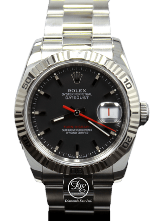 Rolex Datejust 116264 Oyster Turn-O-Graph Black Dial 18K White Gold Bezel FULLY SERVICED - Diamonds East Intl.