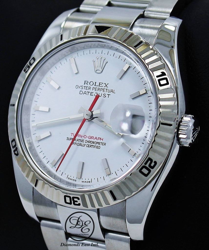 Rolex Datejust 116264 Oyster Turn-O-Graph White Dial 18K White Gold Bezel PAPERS - Diamonds East Intl.