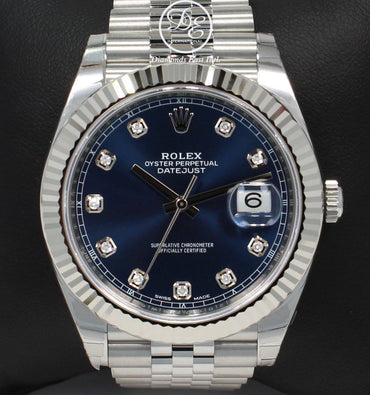 Rolex Datejust 126334 41mm Jubilee Blue Diamond Dial 18K White Gold Bezel UNWORN - Diamonds East Intl.
