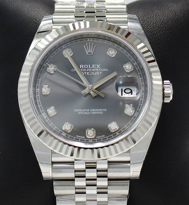 Rolex Datejust 126334 41mm Jubilee Rhodium Diamond Dial 18K White Gold Bezel NEW - Diamonds East Intl.