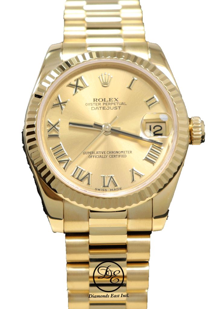 Rolex President 178278 Datejust 31mm 18K Yellow Gold Champagne Dial Box/Papers - Diamonds East Intl.