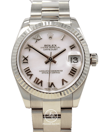 Rolex Datejust 31mm 18K White Gold 178279 Oyster Factory MOP Roman Dial Fluted Bezel - Diamonds East Intl.