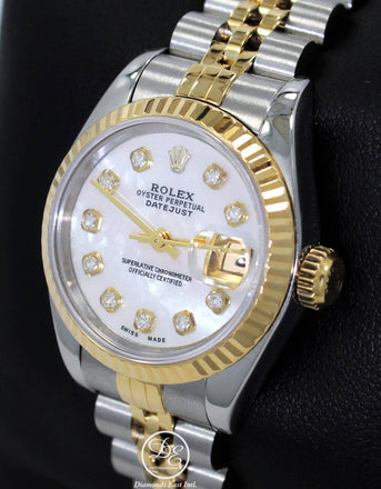 Rolex Datejust 69173 Jubilee 18K Yellow Gold & SS MOP Diamond Dial Ladies Watch - Diamonds East Intl.