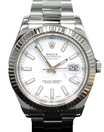 Rolex Datejust II 116334 41mm White Dial 18K White Gold Fluted Bezel Watch MINT - Diamonds East Intl.