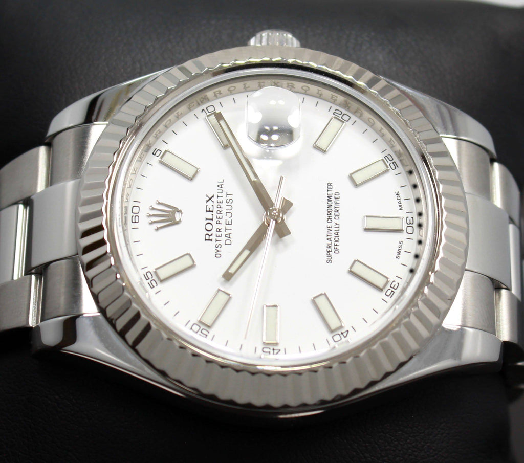 Rolex Datejust II 116334 41mm White Dial 18K White Gold Fluted Bezel Watch PAPERS MINT - Diamonds East Intl.