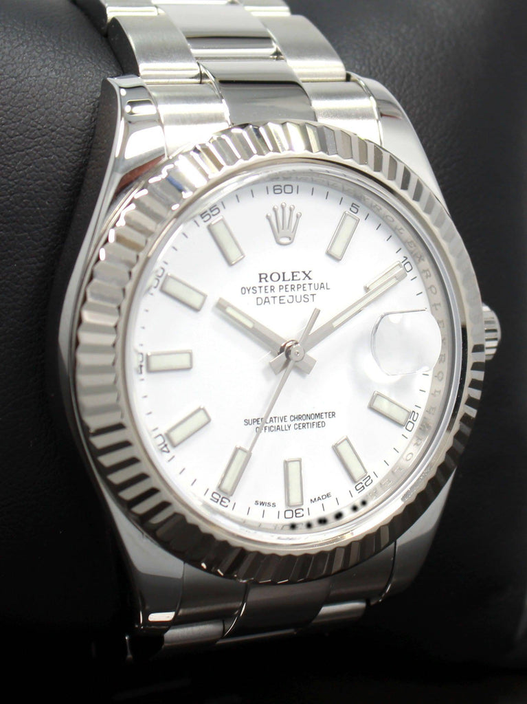 Rolex Datejust II 116334 41mm White Dial 18K White Gold Fluted Bezel Watch PAPERS MINT - Diamonds East Intl.