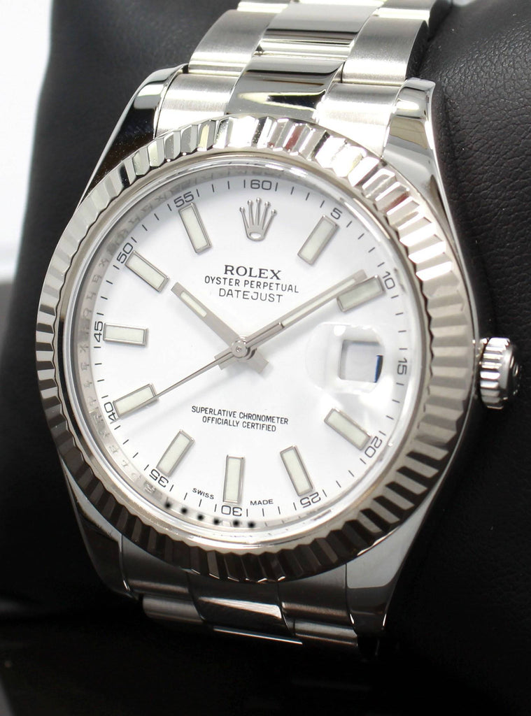 Rolex Datejust II 116334 41mm White Dial 18K White Gold Fluted