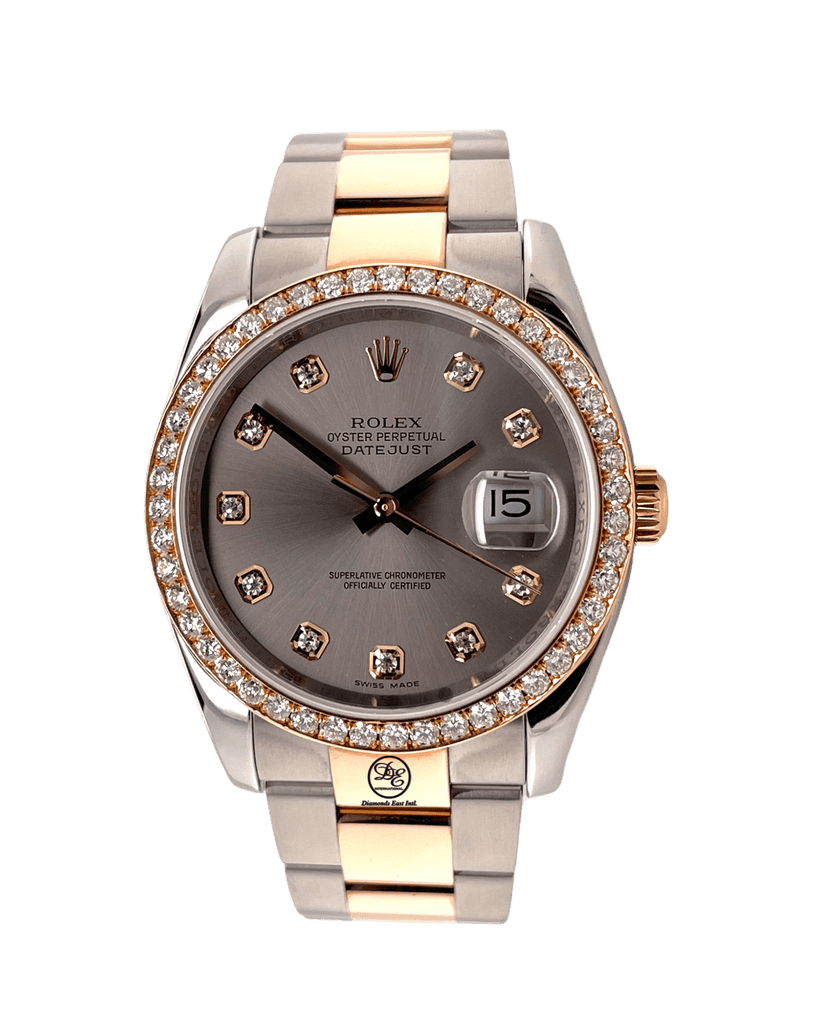 Rolex rose gold datejust diamond bezel hot sale