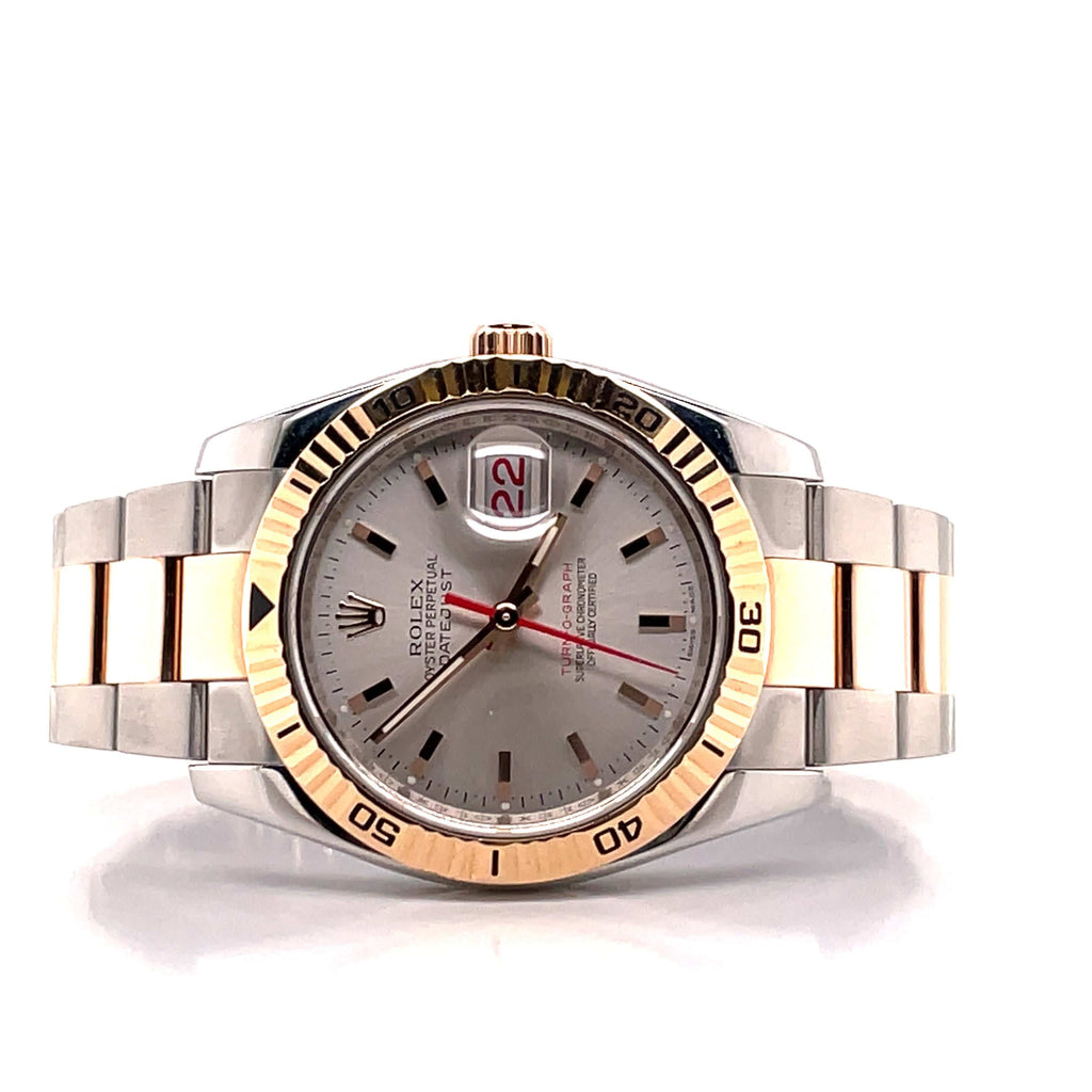 Rolex Datejust Turn-O-Graph 36mm Steel Rose Gold Silver Dial Watch 116261 Box Papers - Diamonds East Intl.