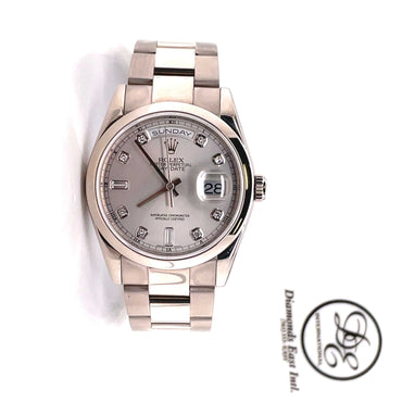 Rolex Day-Date 36mm 118209 Factory Silver Diamond Dial - Diamonds East Intl.