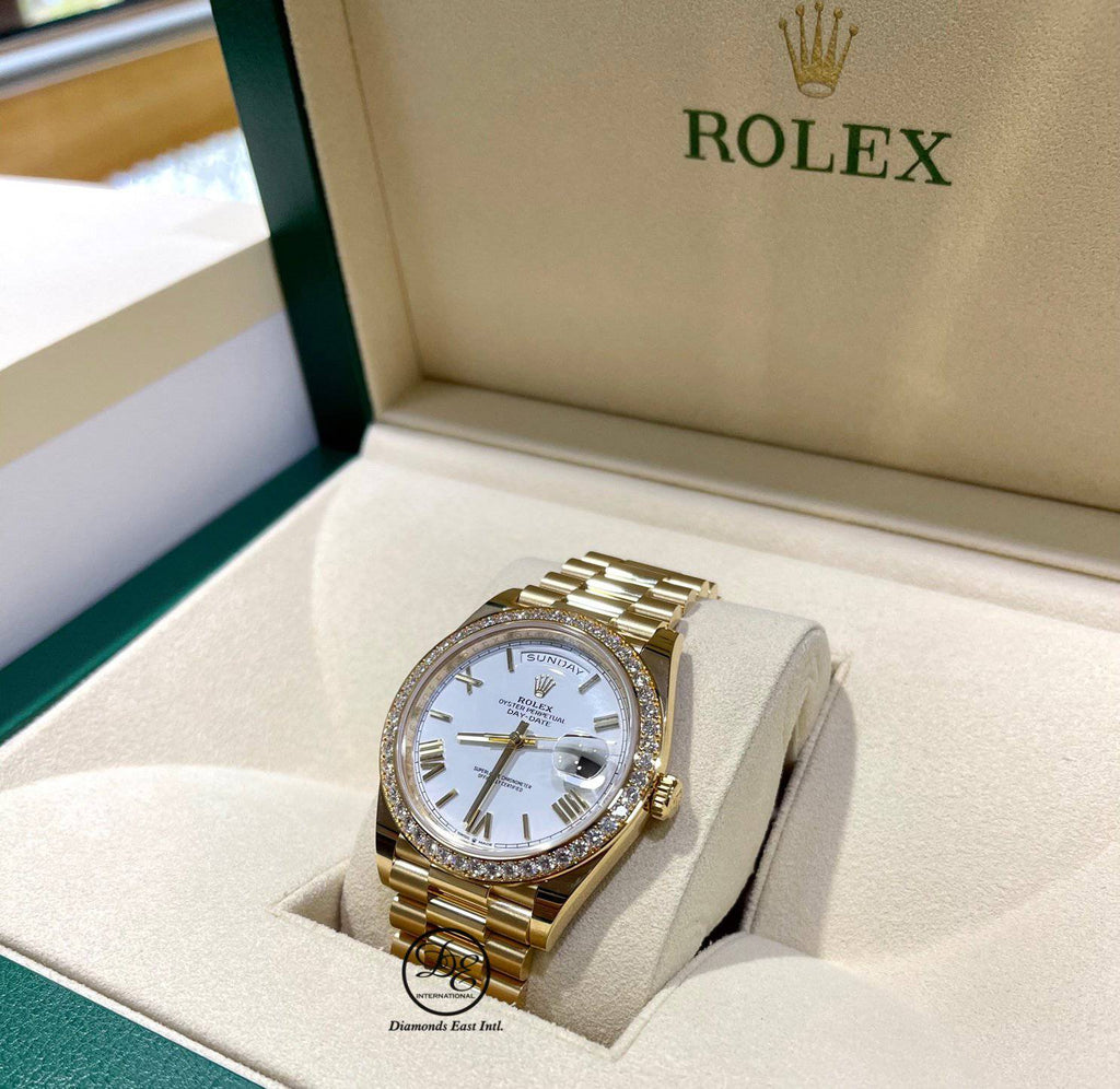 Rolex Day-Date 40mm 228348 RBR Factory Diamond Bezel White Roman Dial ...