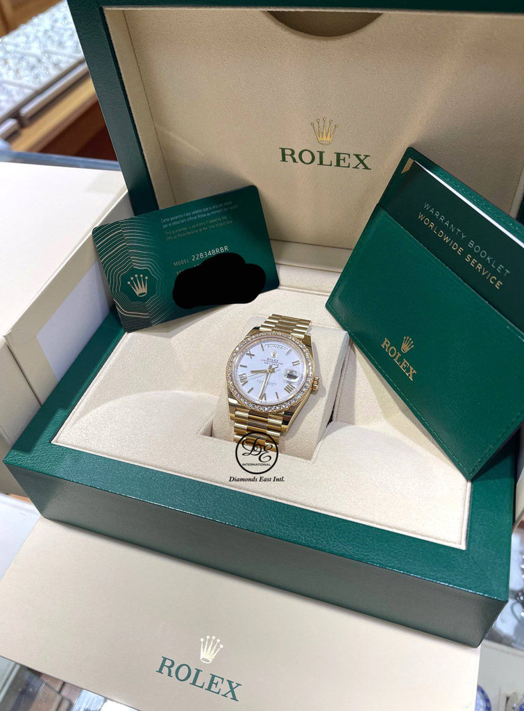 Rolex Day-Date 40mm 228348 RBR Factory Diamond Bezel White Roman Dial ...