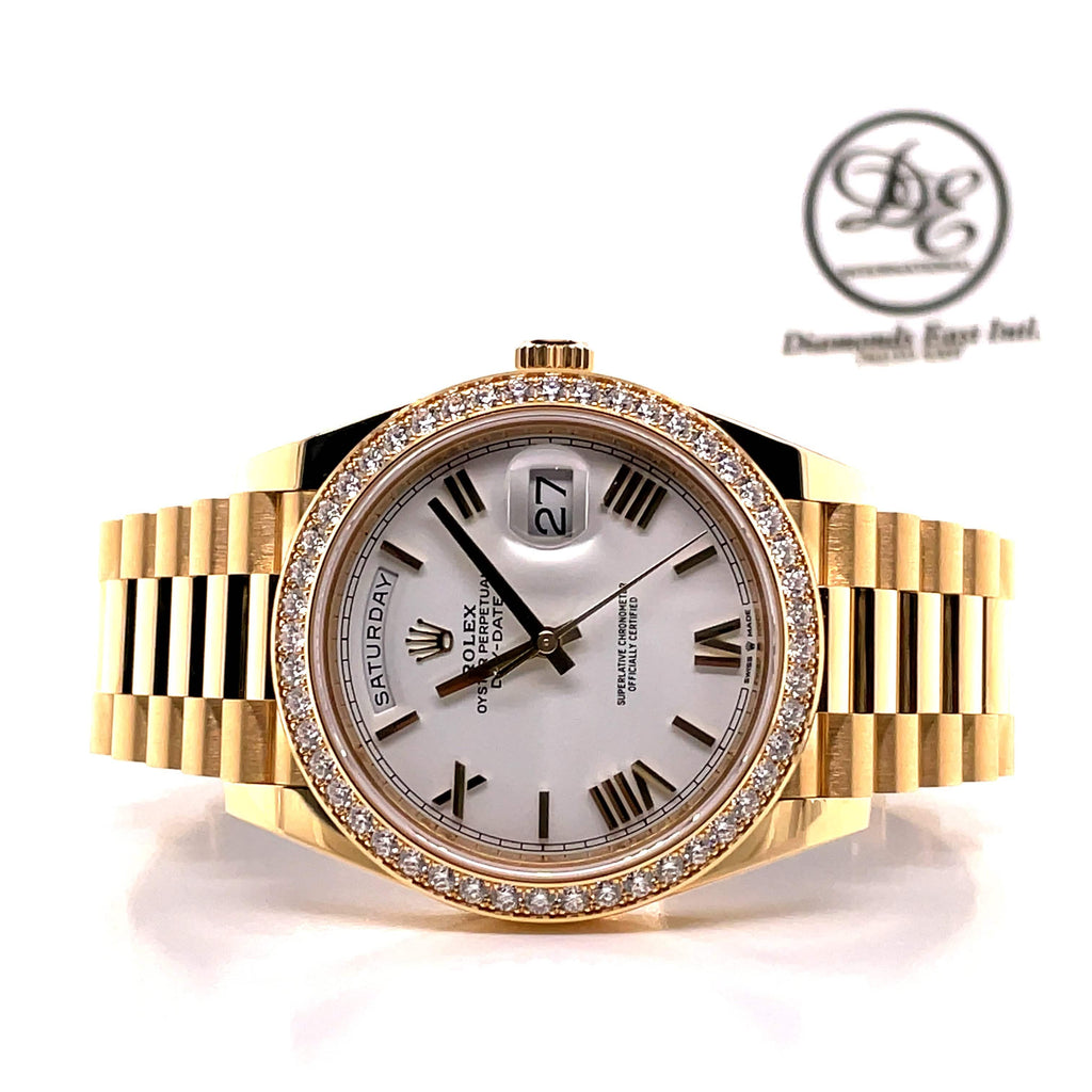 Rolex Day-Date 40mm 228348 RBR Factory Diamond Bezel White Roman Dial ...