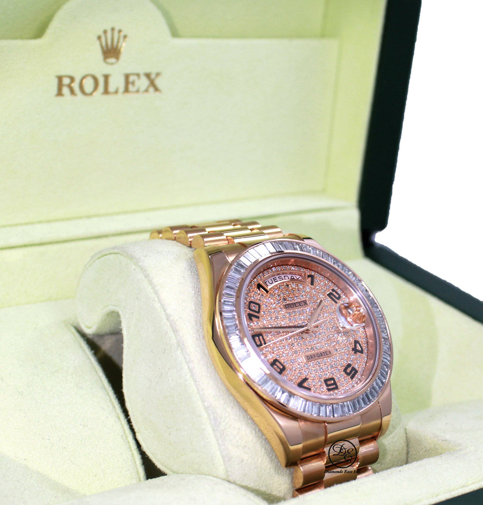 Rolex President Day-Date 41mm 218235 18K Rose Gold 6CT Bezel Pave Diamond Dial - Diamonds East Intl.