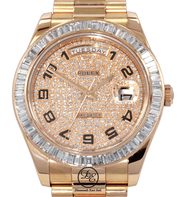 Rolex President Day-Date 41mm 218235 18K Rose Gold 6CT Bezel Pave Diamond Dial - Diamonds East Intl.