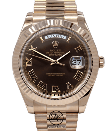 Rolex President Day-Date 41mm 218235 18K Rose Gold Chocolate Dial - Diamonds East Intl.