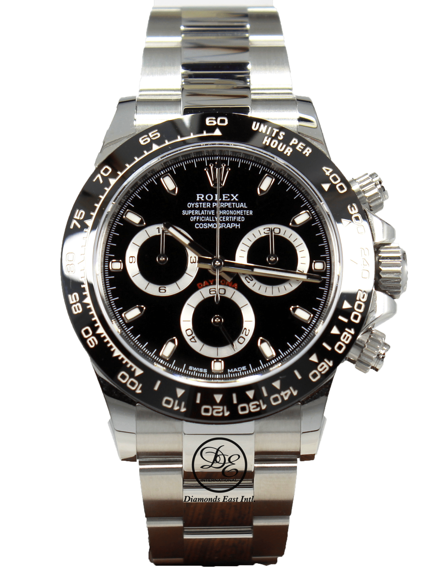 Rolex Daytona 116500 LN Chrono Oyster Black Ceramic Bezel Watch BOX/PAPER *MINT* Diamonds East Intl.