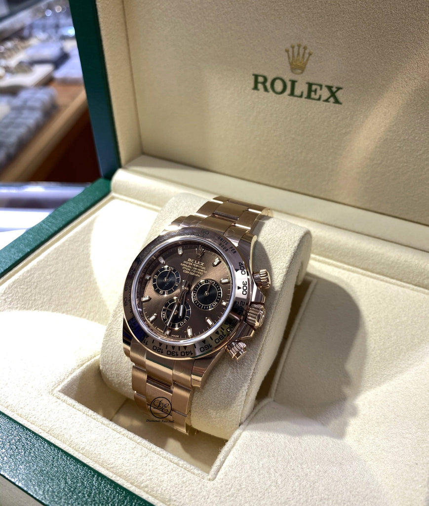 Rolex Daytona Chocolate 116505 18K Rose Gold Cosmograph Oyster Watch NEW - Diamonds East Intl.