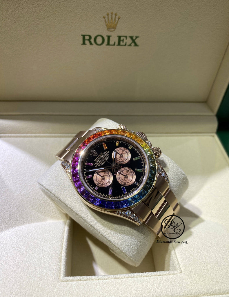 Rolex Daytona Custom Rainbow Rose Gold Chronograph BOX/PAPERS | Diamonds East Intl.