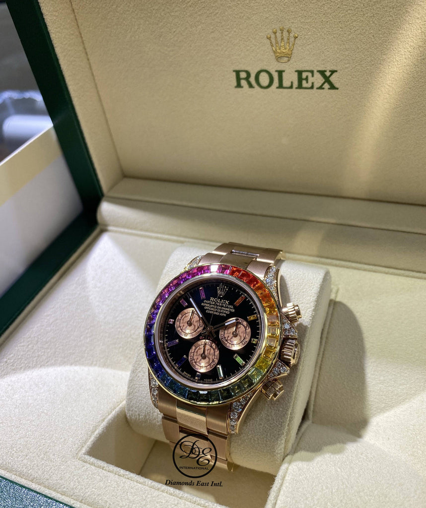 Rolex Daytona Custom Rainbow 116505 18k Rose Gold  Chronograph BOX/PAPERS - Diamonds East Intl.