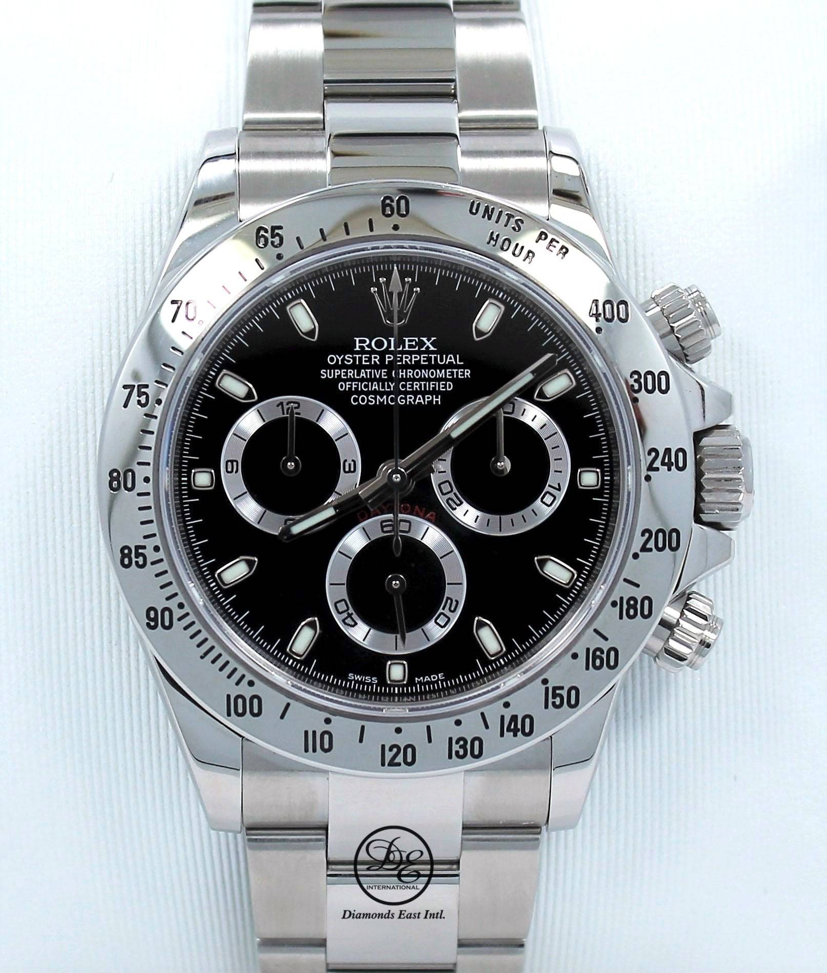 Rolex 116520 Stainless Steel Oyster Black Dial BOX/PAPERS MINT Diamonds East Intl.