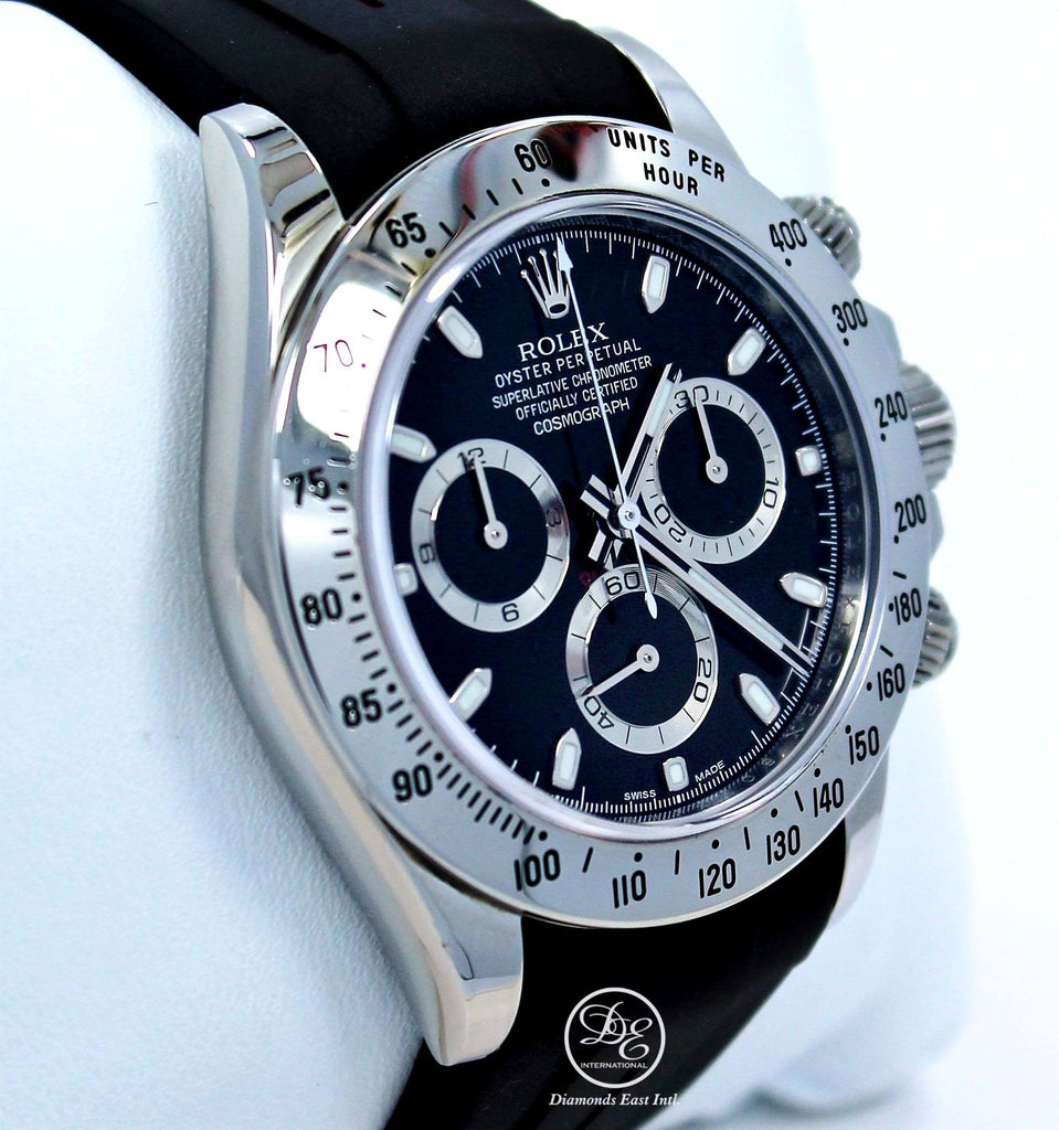 Rolex Daytona 116520 Cosmograph Stainless Steel Oyster & Rubber B Dial Papers MINT Diamonds East Intl.
