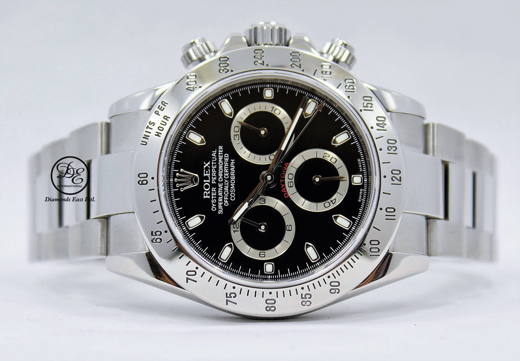Rolex Daytona 116520 Cosmograph Stainless Steel Oyster & Rubber B Black Dial Papers MINT - Diamonds East Intl.