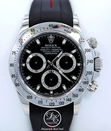 Rolex Daytona 116520 Cosmograph Stainless Steel Oyster & Rubber B Black Dial Papers MINT - Diamonds East Intl.