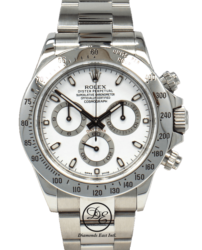 Rolex Daytona 116520 Cosmograph Steel Oyster White Dial BOX/PAPERS - Diamonds East Intl.