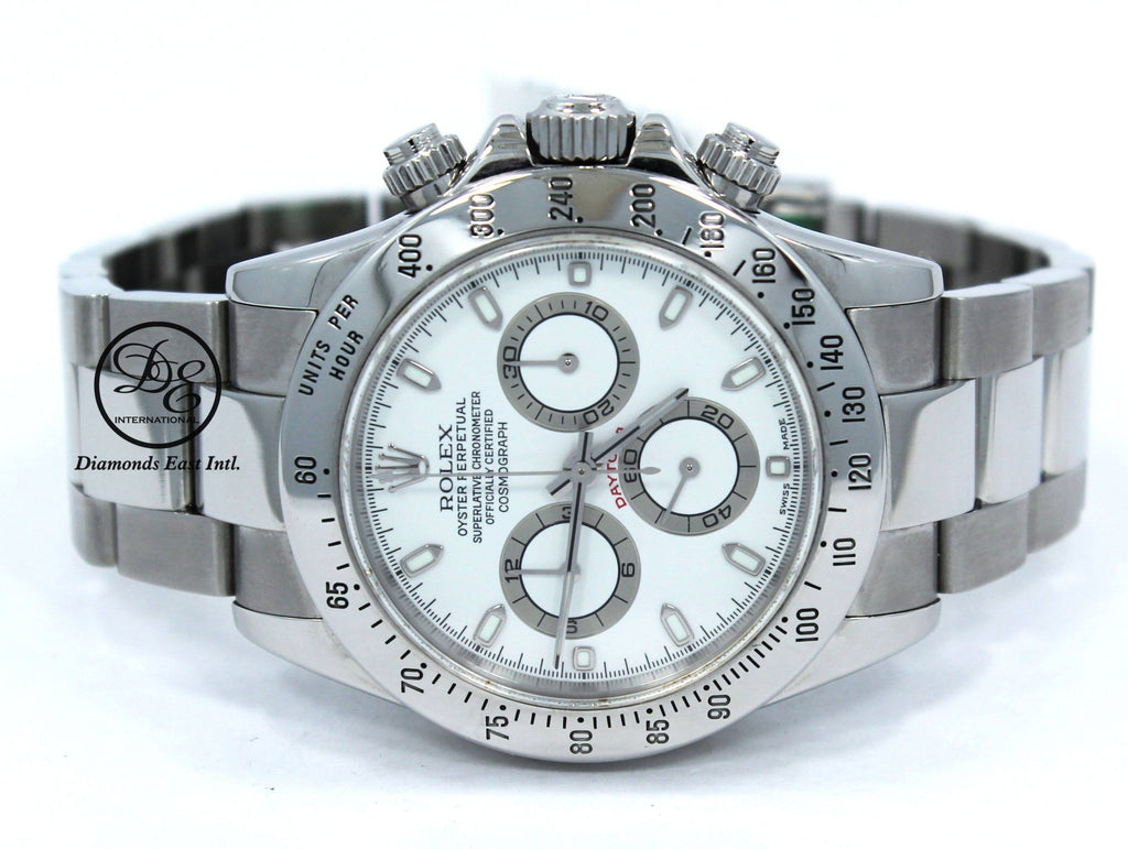 Rolex Daytona 116520 Cosmograph Steel Oyster White Dial Watch - Diamonds East Intl.