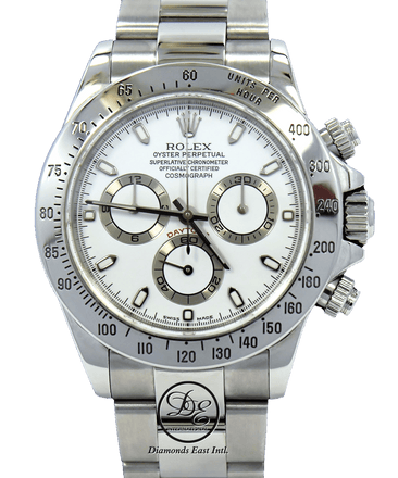 Rolex Daytona 116520 Cosmograph Steel Oyster White Dial Watch - Diamonds East Intl.