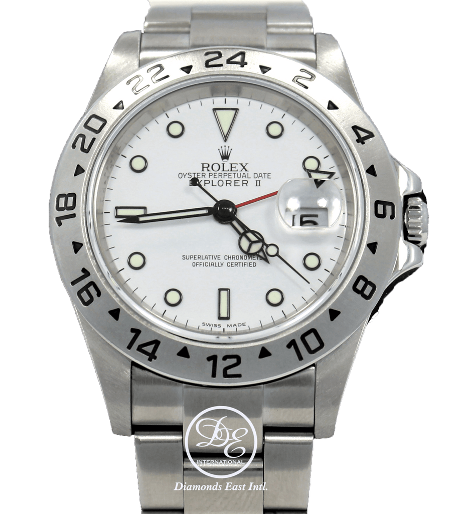 Rolex Explorer II 16570 GMT Oyster Date White Dial BOX/PAPERS - Diamonds East Intl.