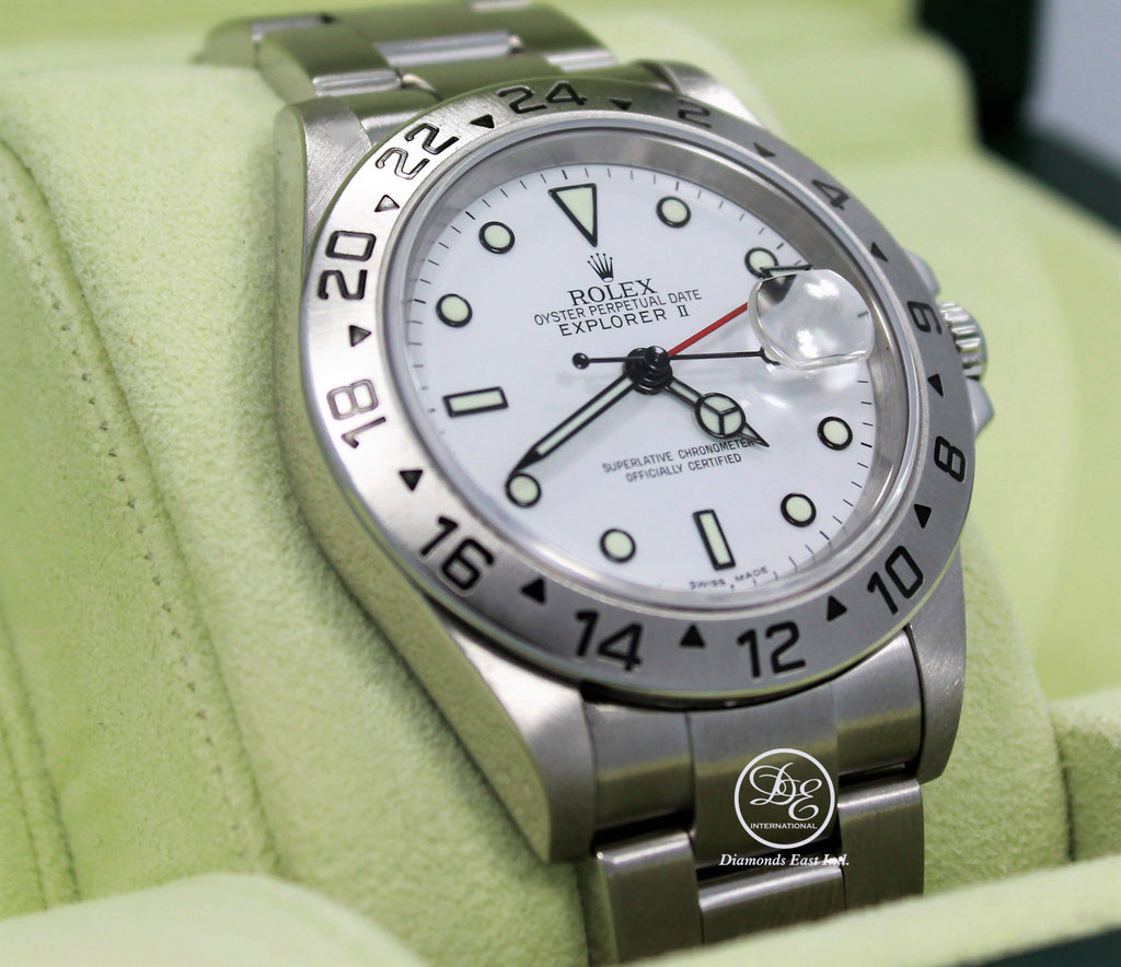 Rolex Explorer II 16570 GMT Oyster Date White Dial BOX/PAPERS - Diamonds East Intl.