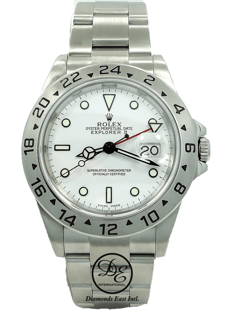 Rolex Explorer II 16570 GMT Oyster Date White Dial Watch - Diamonds East Intl.