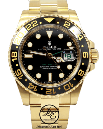 Rolex GMT Master II 116718 18k Yellow Gold Black Dial Ceramic Bezel - Diamonds East Intl.
