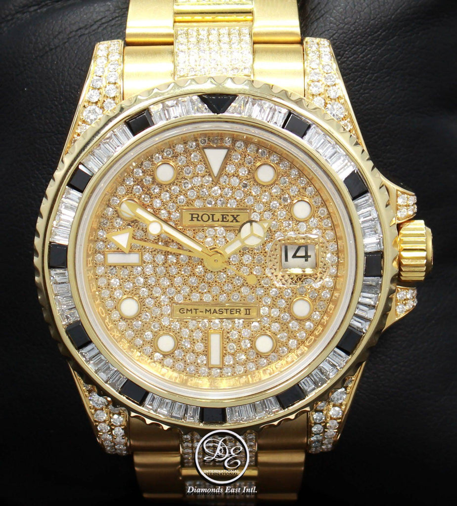 Rolex GMT Master II 116718 18k Yellow Gold Diamonds Dial Bezel