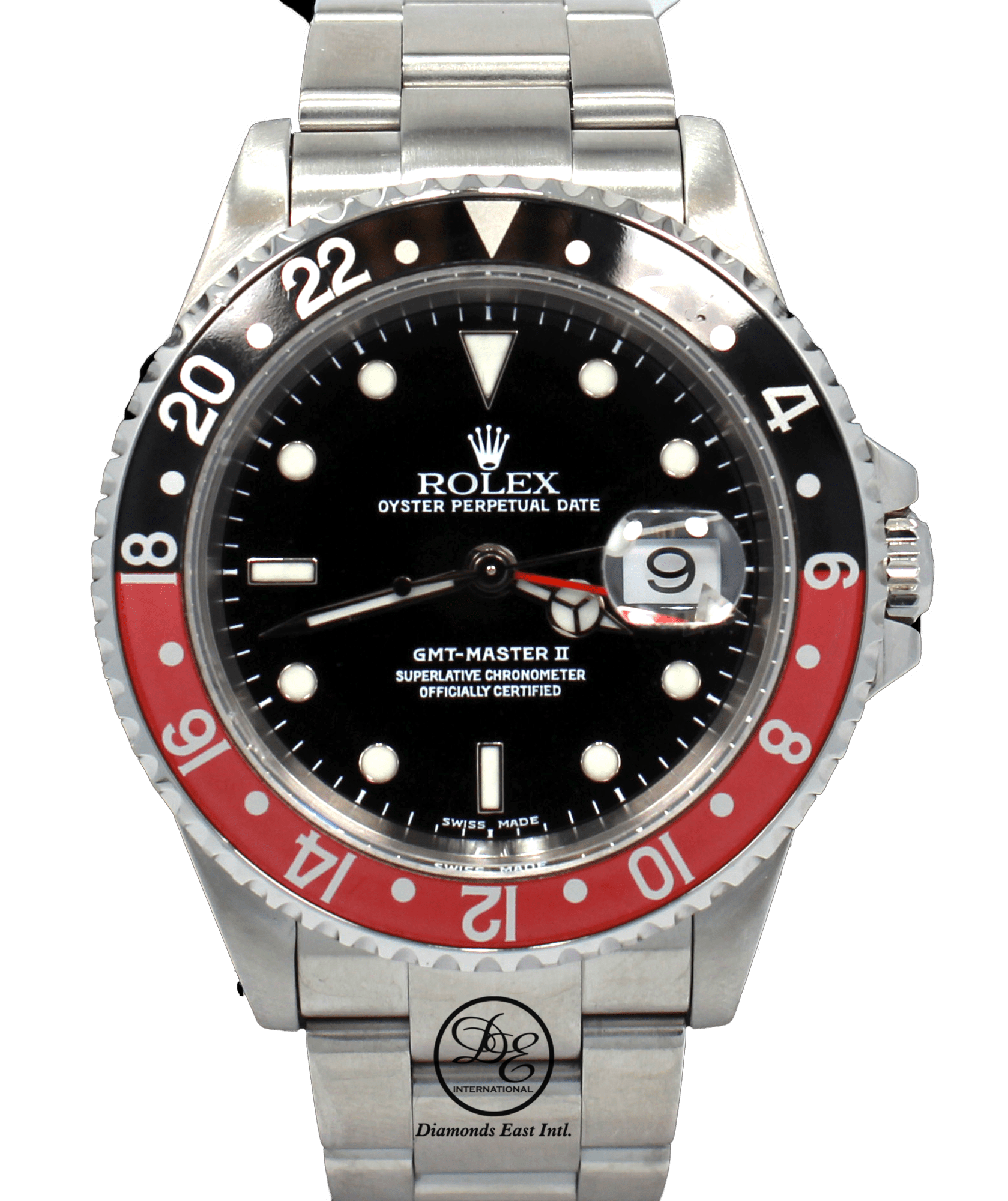 får Gentleman Mob Rolex GMT MASTER II COKE 16710 BLACK/RED 40mm Steel Oyster Watch | Diamonds  East Intl.