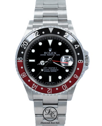 Rolex GMT MASTER II COKE 16710 BLACK/RED 40mm Steel Oyster Watch NO HOLES IN CASE - Diamonds East Intl.