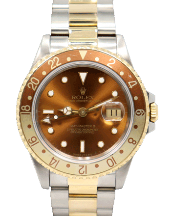 GMT-MASTER II 16713 Root Beer Two Tone 18K Yellow Gold/Steel Watch FULLY SERVICED - Diamonds East Intl.