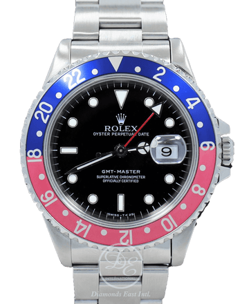 Rolex GMT MASTER PEPSI 16700 BLUE/RED 40mm Steel Oyster Watch - Diamonds East Intl.