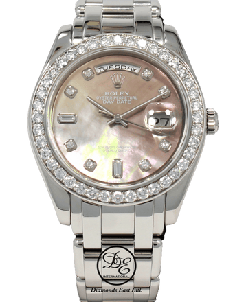 ROLEX Masterpiece 18946 Day-Date 39mm Platinum Factory MOP Diamonds Dial Bezel - Diamonds East Intl.