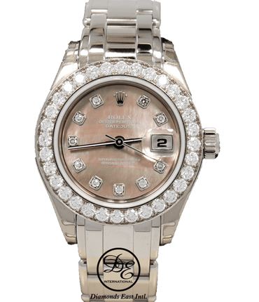 Rolex Masterpiece Pearlmaster 80299 18K White Gold Factory Tahitian Diamond Dial & Bezel MOP Dial B/PPR - Diamonds East Intl.