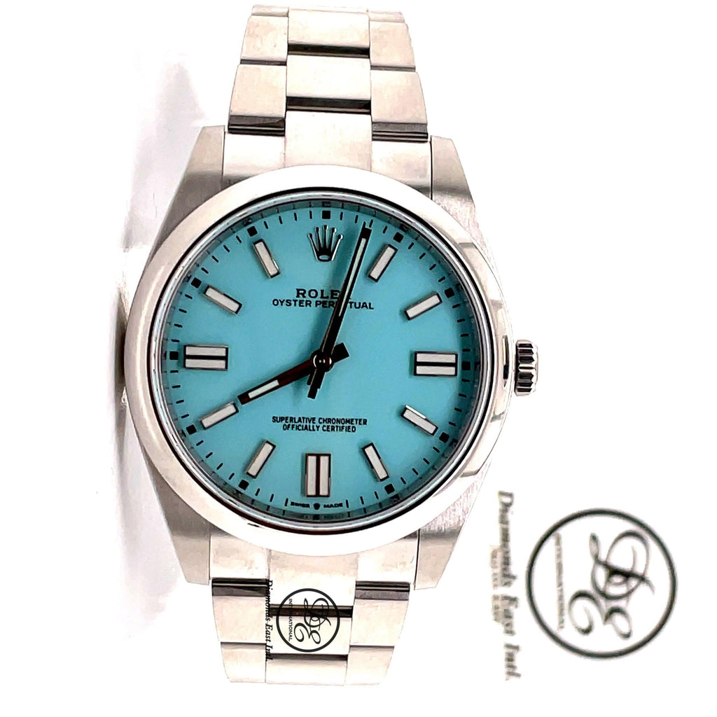 Rolex Oyster Perpetual 41mm Turquoise Blue Dial 124300 - Diamonds East Intl.